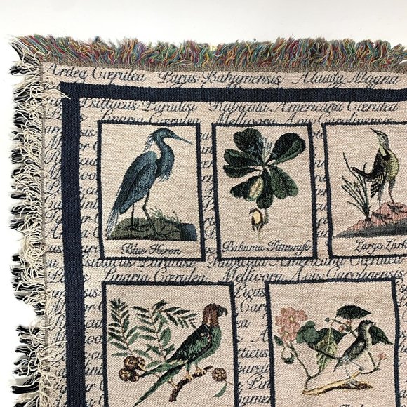Vintage Tapestry Afghan Woven Blanket Birds Williamsburg 52” x 40" - Picture 3 of 8